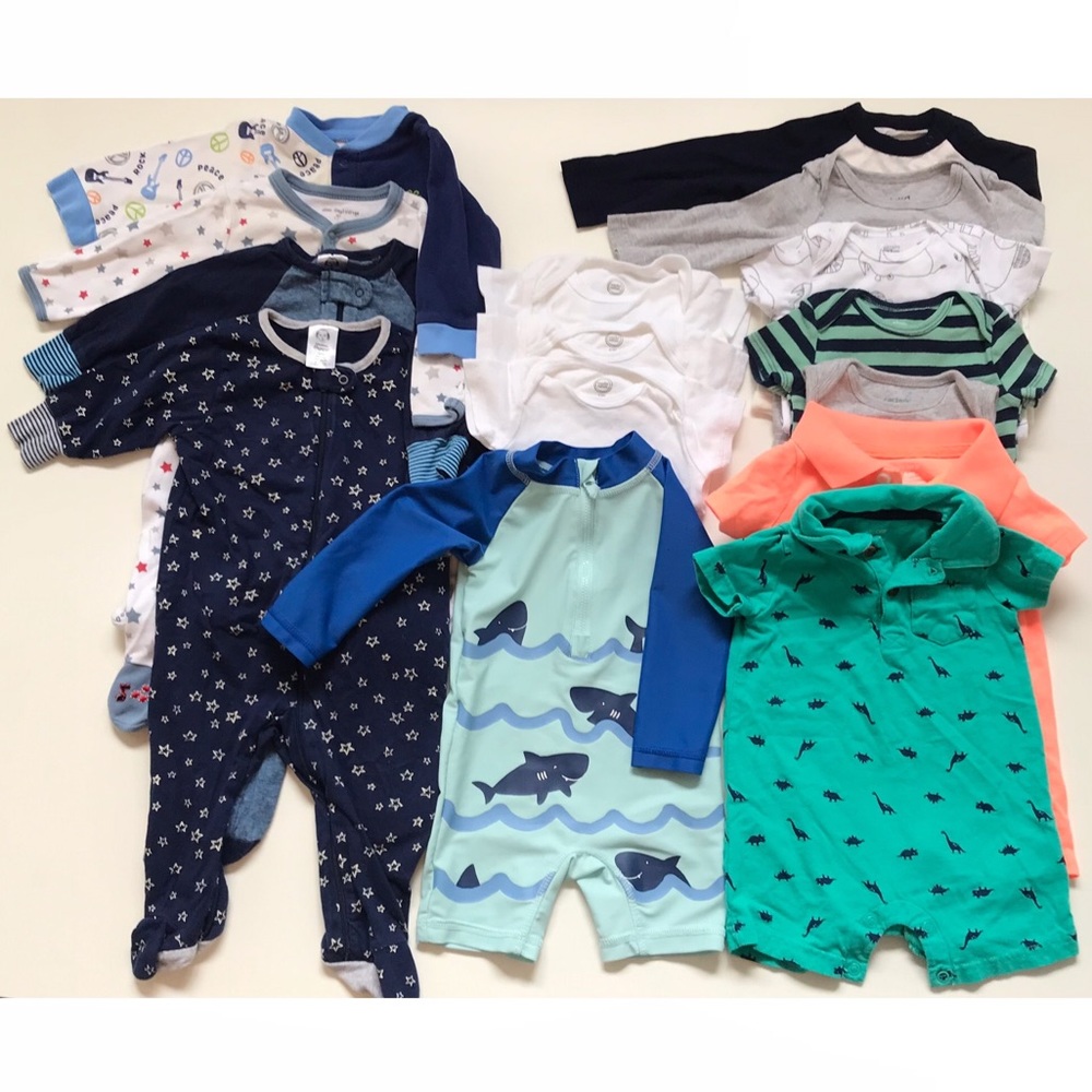 15 piece LOT baby clothes unisex zip footie 3-6 m